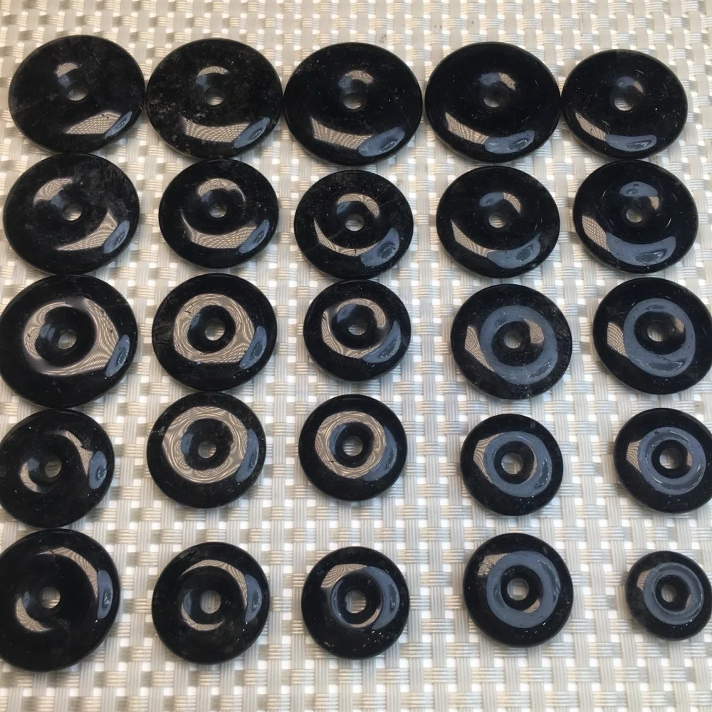 5PCS 15mm Natural Black Hair Quartz Jade Donut Carving Crystal Reiki Healing Jewelry Pendant Cute Rock Decoration for Gift
