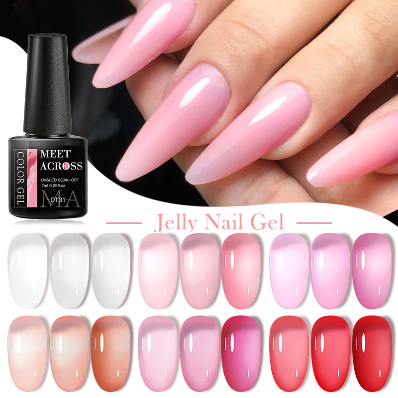 7ml MEET ACROSS 3 In 1 Jelly Pink Nude Quick Extension Nail Polish Finger Extend Construction Gel Nail Art Varnish French Style