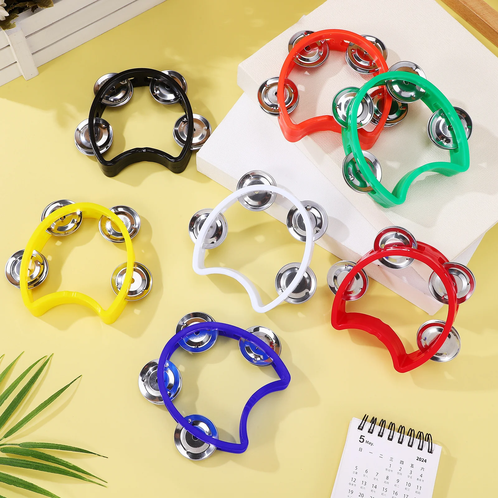 

7 pcs Kids Percussion Instruments Set Half Moon Tambourine Jingle Bells Musical For Children Handheld Bell Mini Drum Set Small
