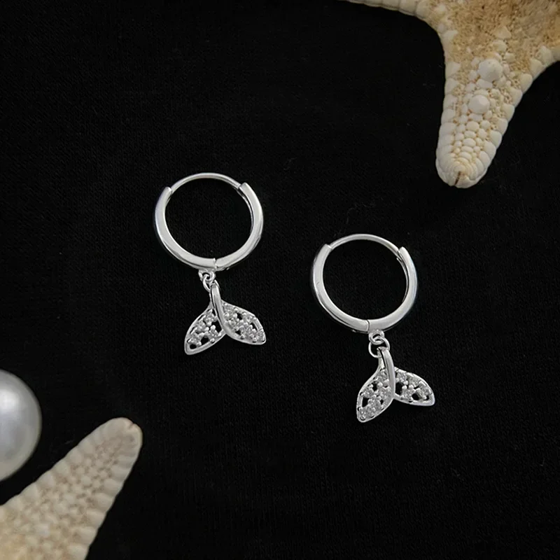 Memory Cute Zircon Fishtail Whale Dolphin Silver Color Fashion Female Dangle Earrings Jewelry Accessories