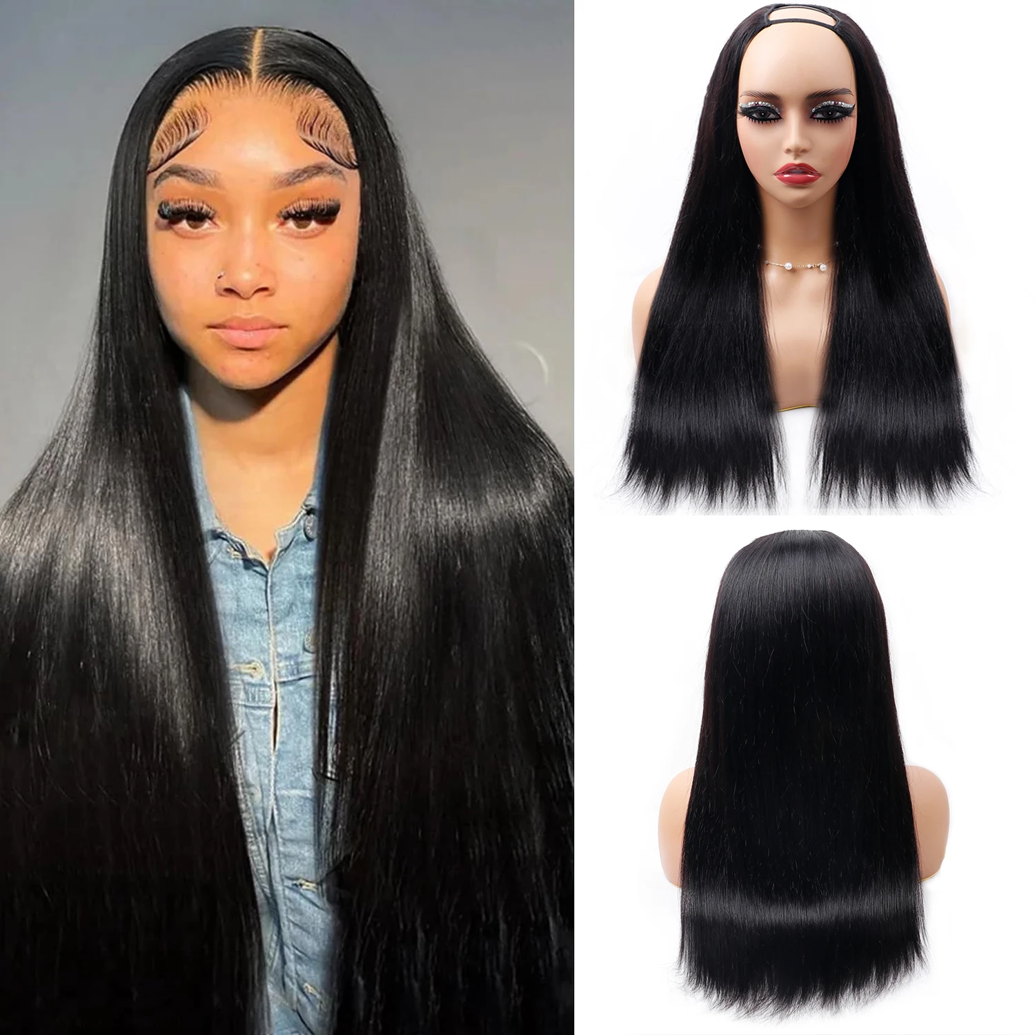 

V Part Wigs Human Hair Straight Human Hair Wigs No Leave Out No Sew-In Glueless 220 Density Beginner Friendly Wig