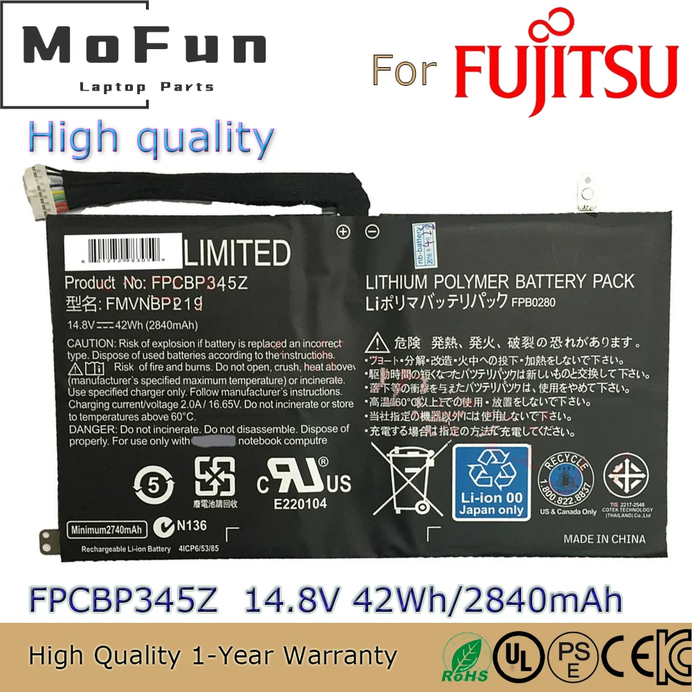 Brand New Original FPCBP345Z 14.8V 42Wh Laptop Battery for Fujitsu LifeBook UH572 FMVNBP219 FPB0280