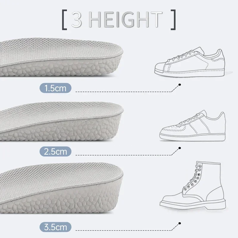 2PCS Heightening Insole Invisible Unisex Women Heighten Insert Cushion Pads EVA Lifting Insole Heel Arch Support Taller Cushion