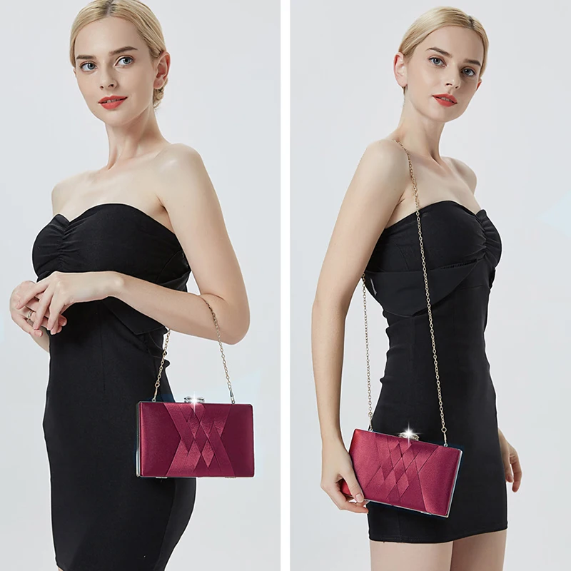 Women Wedding Clutch Purse and Handbag Elegant Silk Red Evening Bag Chain Handbag Fashion Women Shoulder Bag ZD1101