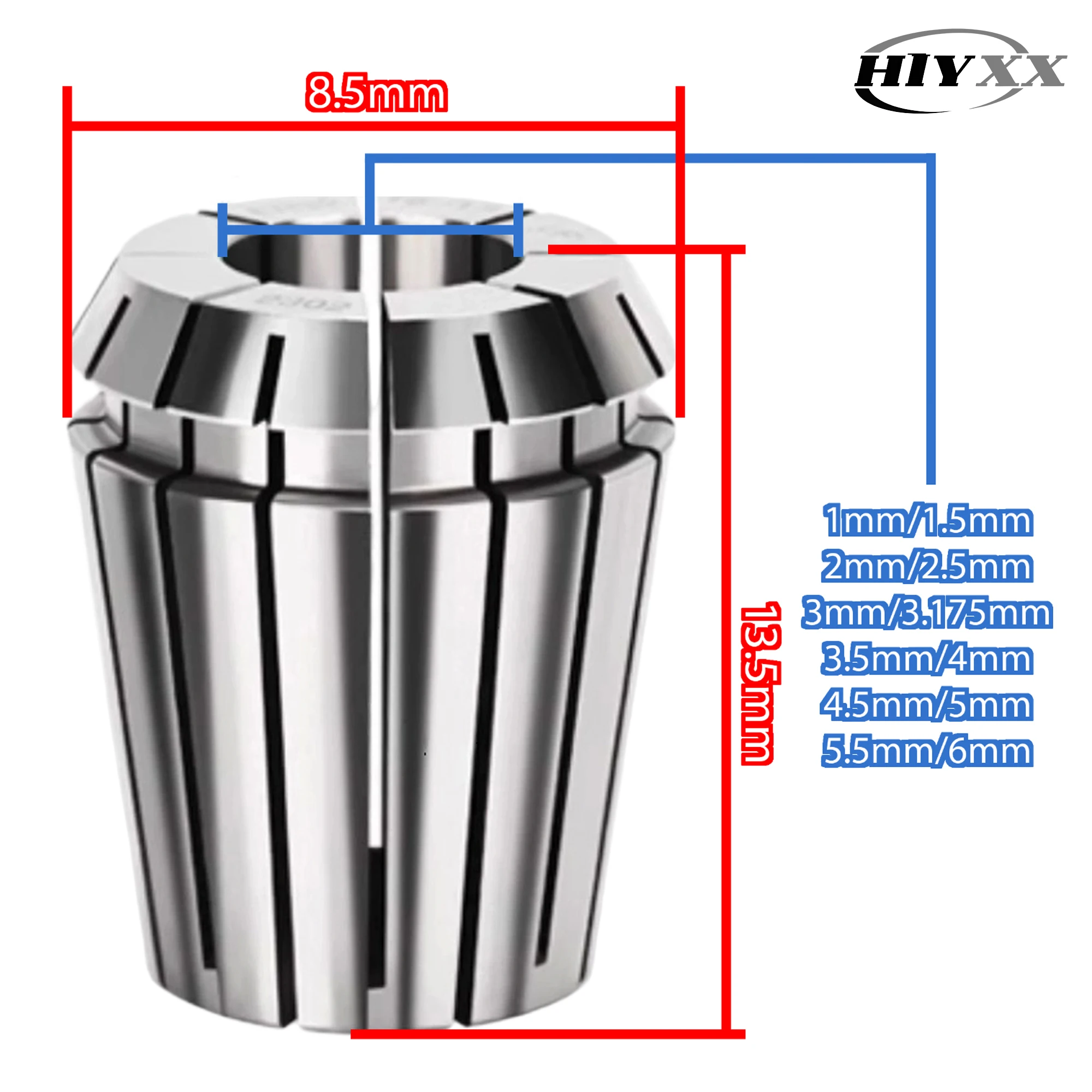 

High-precision collet ER8, AA grade, accuracy 0.008mm, clamping range 1/2/3/4/5, elastic collet for engraving machines/CNC