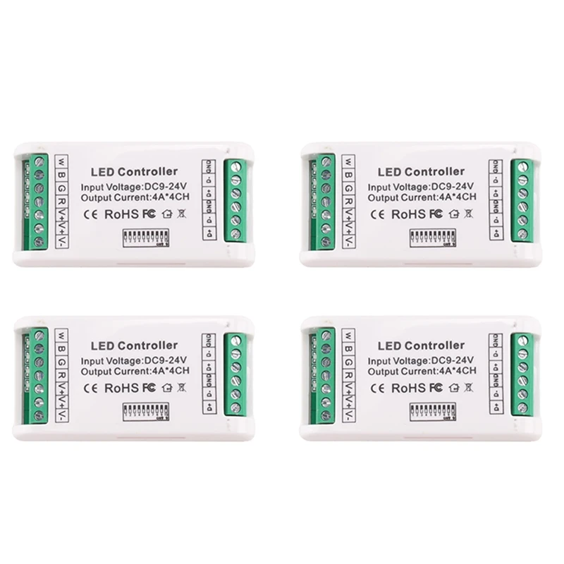 

4X Mini 4 Channel DMX RGBW Decoder 16A RGB RGBW Strip Controller DMX 512 Dimmer Driver For LED Strip Lights DC9-24V