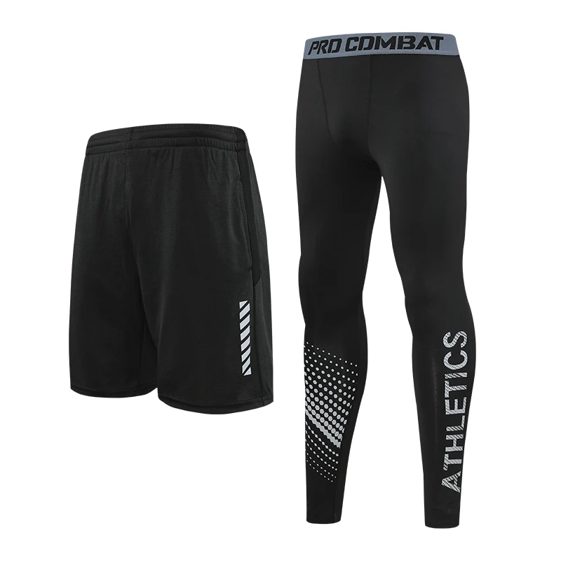 2-piece tight pants men\'s cycling base fitness shorts quick drying high elasticity sports set running training compression