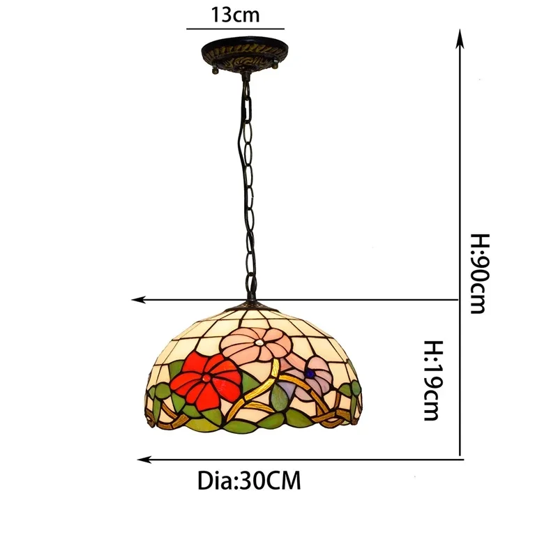 30cm Blossom Style Creative Rural Retro Tiffany Stained Glass Restaurant Bar Petal Light 12 Inch Morning Glory Pendent Lamp