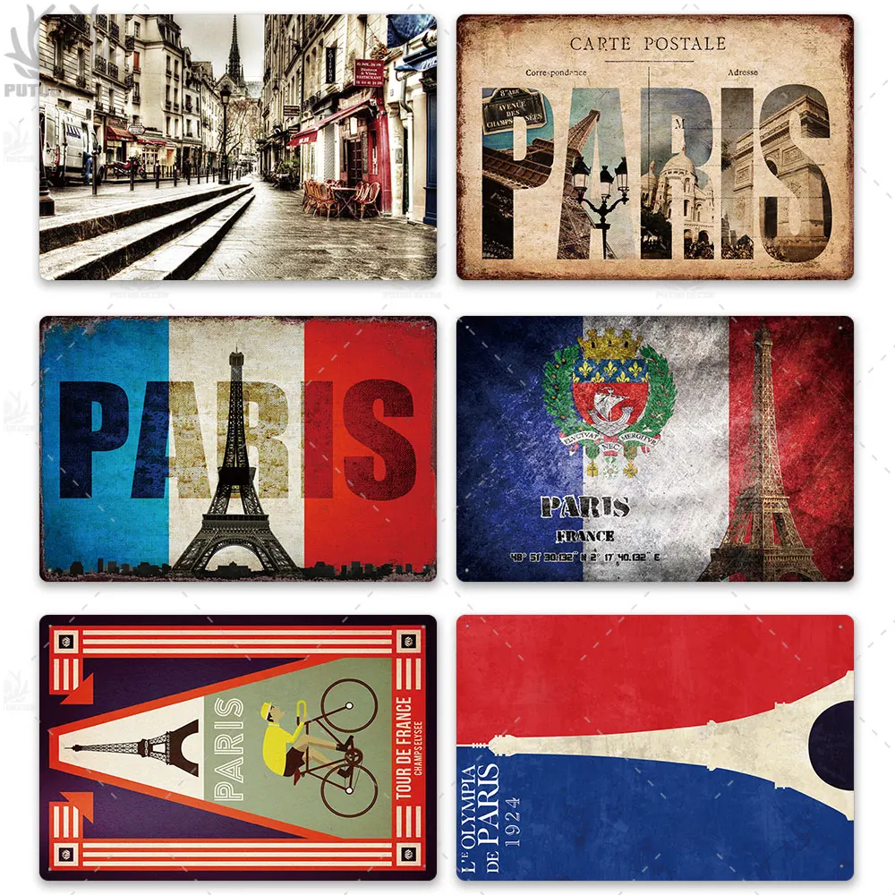 Putuo Decor Paris Vintage Tin Sign Plaque Metal Retro British Coffee Bar House Home Living Room Decorative Wall Poster