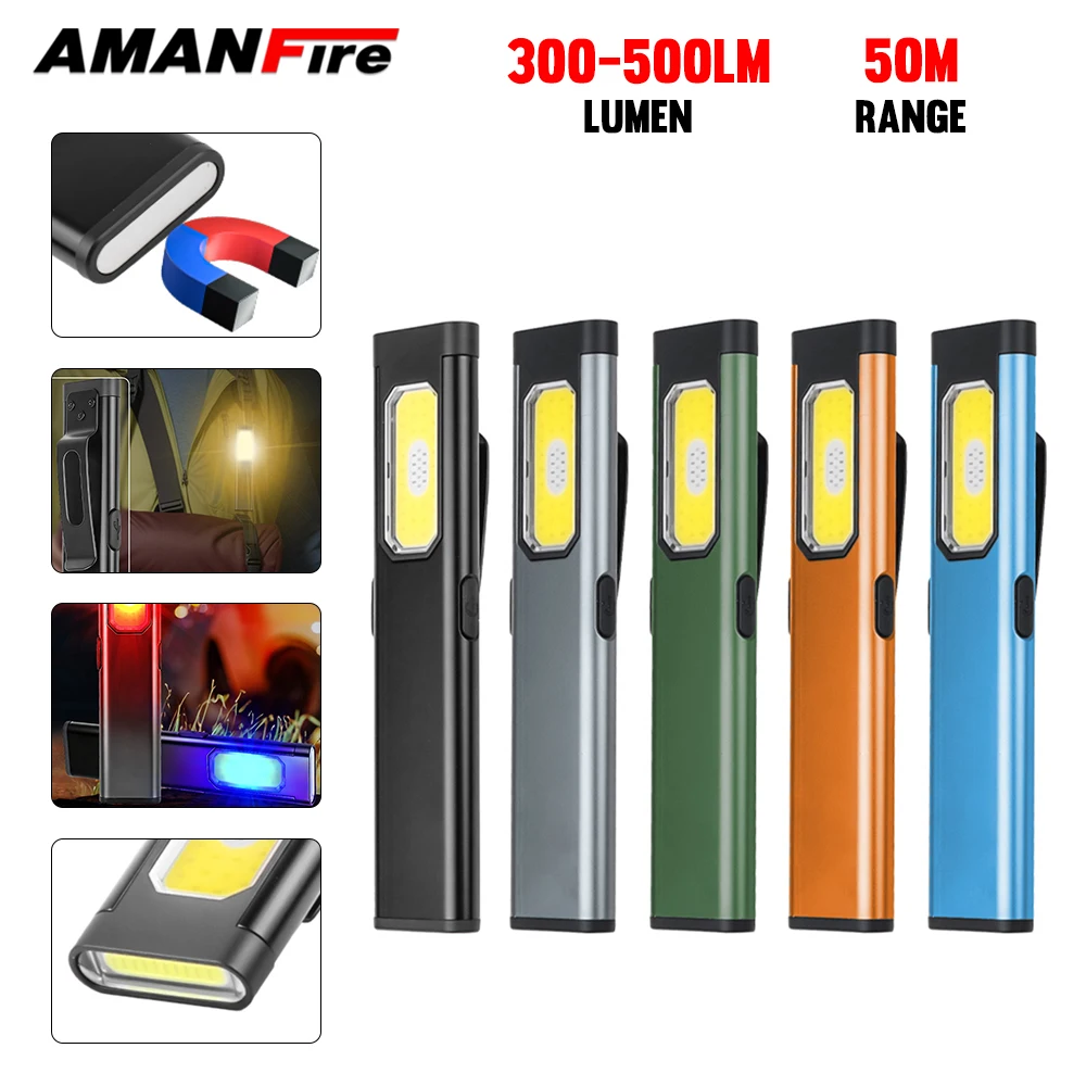 

Фонарик Amanfire X615, многофункциональный перезаряжаемый COB, встроенный аккумулятор, задний зажим, магнитный портативный водонепроницаемый рабочий фонарь