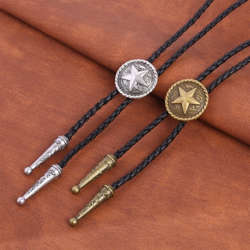 Star Faux Leather Bolo Tie Necklace Shirt Collar Cowboy Jewelry Accessories Gift Dropship