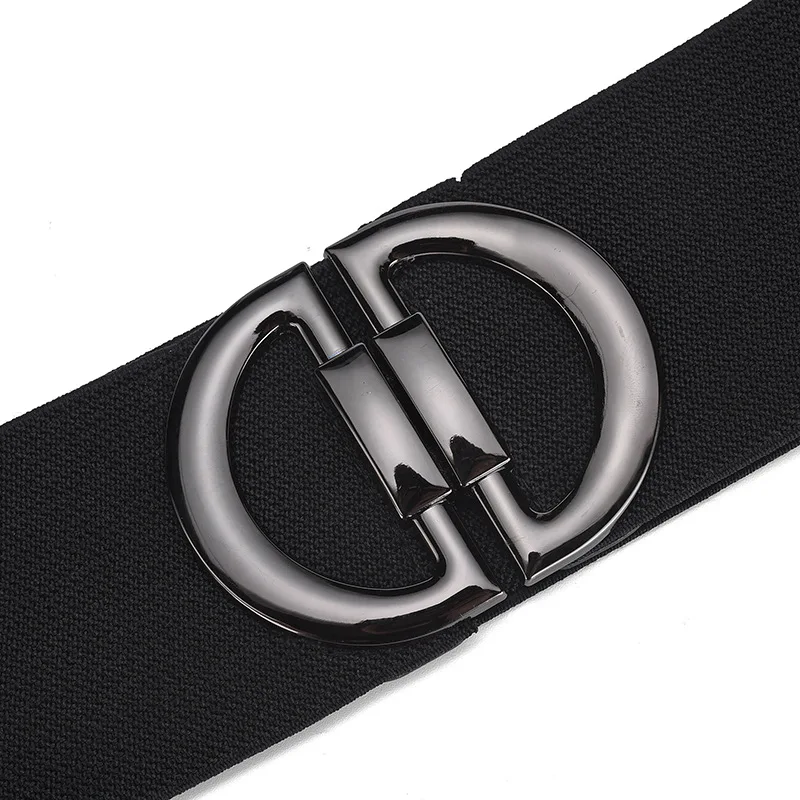 ZLY 2023 New Fashion Waist Band Women Luxury Elastic 85CM Adjustable PU Leather Material Metal Alloy Brand Logo Luxury Waistband