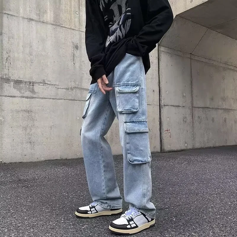 Heren Jeans Wijde Pijpen Denim Broek Losse Rechte Baggy Heren Jeans Hiphop Streetwear Skateboard Neutrale Denim Broek Cargo Jeans