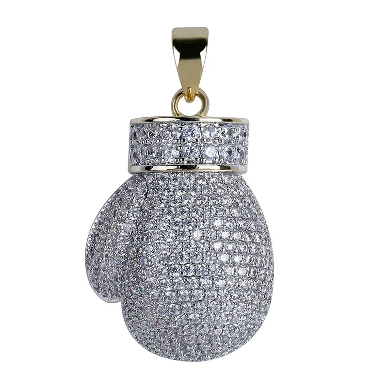 Hip Hop 3A+ CZ Stone Paved Bling Iced Out Boxing Glove Pendants Necklaces for Men Rapper Jewelry Gold Color Drop Shipping