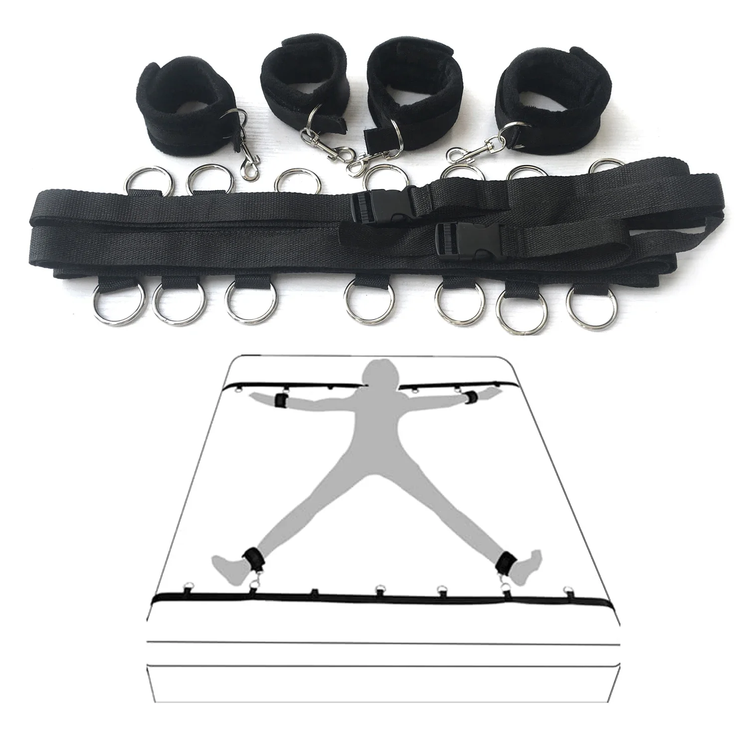 Restraint Set BDSM Bondage Handcuffs & Ankle Cuffs Slave On The Bed Open Leg Flirt Sex Toys For Women Couples Erotic No Vibrator