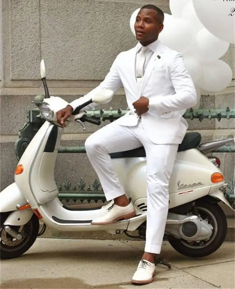 

Groom Wear White Casual Men Suits Wedding Tuxedos Notched Lapel Man Suit Blazer 2PCS(Jacket+Pants) Bridegroom Sets Groomsman