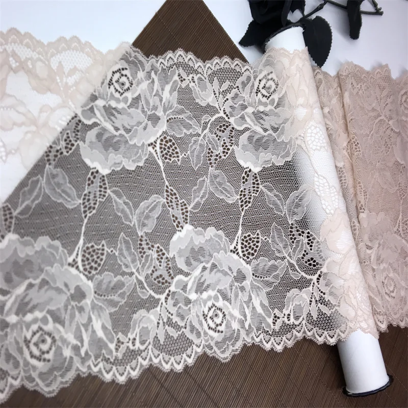 Black Floral Lace Trim IDY Lingerie Lace Material beige Lace Stretchy Ribbon lace Trmmings 23cm 2 Meters/Lot