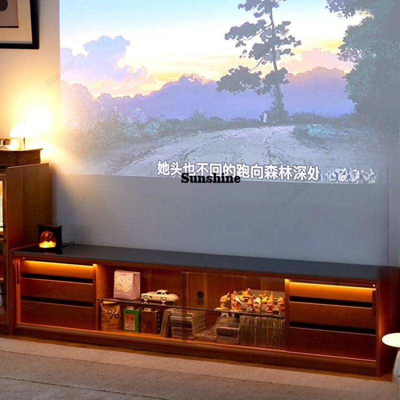 

Floor-to-ceiling log wind coffee table combination storage rock slab TV cabinet