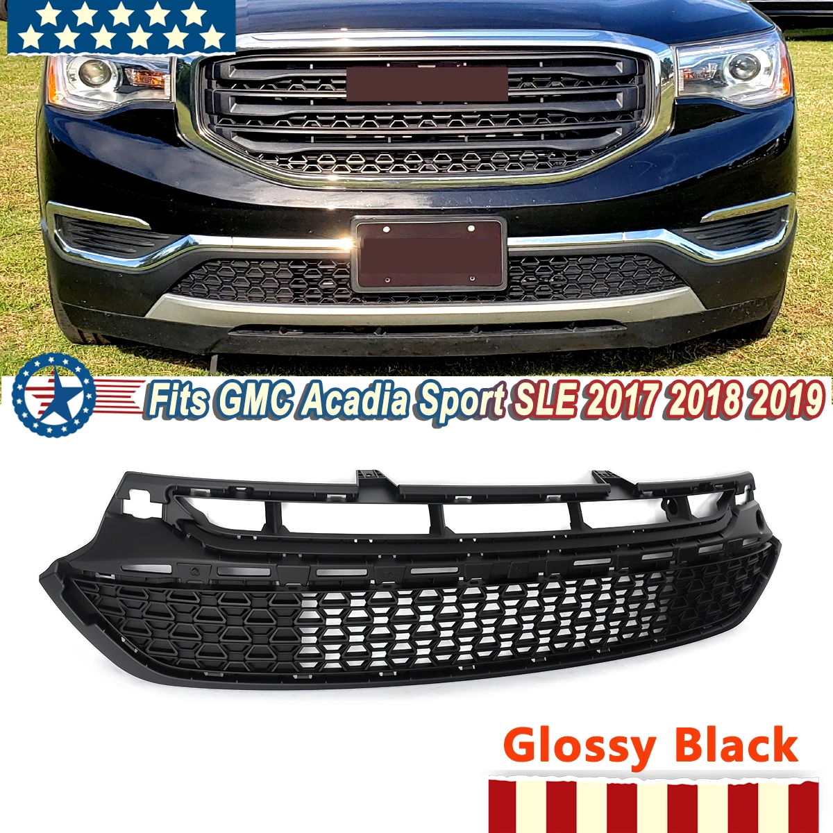 

23159135 Front Bumper Lower Bottom Grille for GMC Acadia Sport 2017 2018 2019 Honeycomb Grill Mesh SL SLE SLT Black
