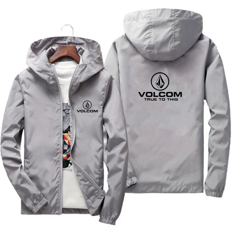 Autumn new men\'s and women\'s VOLCOM printed hooded zipper jacket casual and comfortable windproof jacket couple\'s jacket