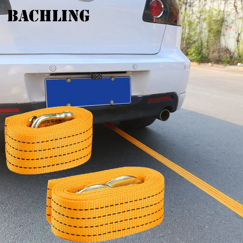 3M Heavy Duty 3 Ton Car Tow Cable Towing Pull Rope Strap With Hooks Portable Self-driving Tourism Heavy Duty Rescue Rope