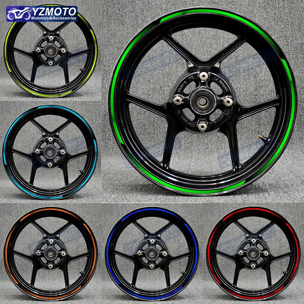 دراجة نارية عاكسة 17 بوصة عجلة ملصقات حافة شريط الشريط محور مائي تزيين ل النينجا ZX-6R ZX-10R ZX-14R ZX-12R ZX-9R ZX-7R