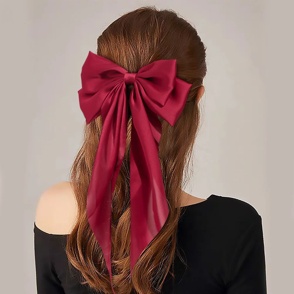 

2Pcs Premium Satin Ribbon Hair Bows Large Bow Clips for Women Long Tail Hairpins Barrettes Match Any Outfit Daily Or