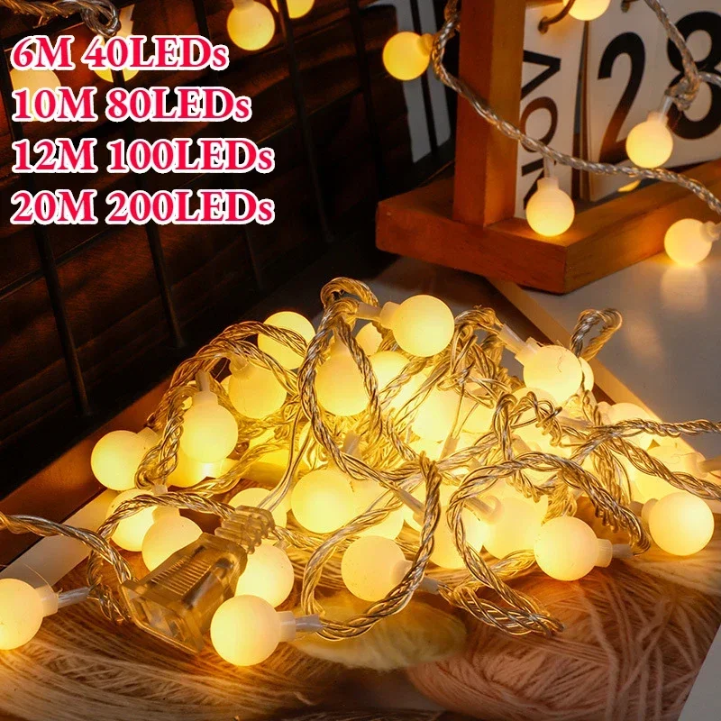 3M 10M 220V Power Ball LED String Lights ghirlanda Lights lampada da esterno Wedding Garden Fairy Lights decorazione natalizia