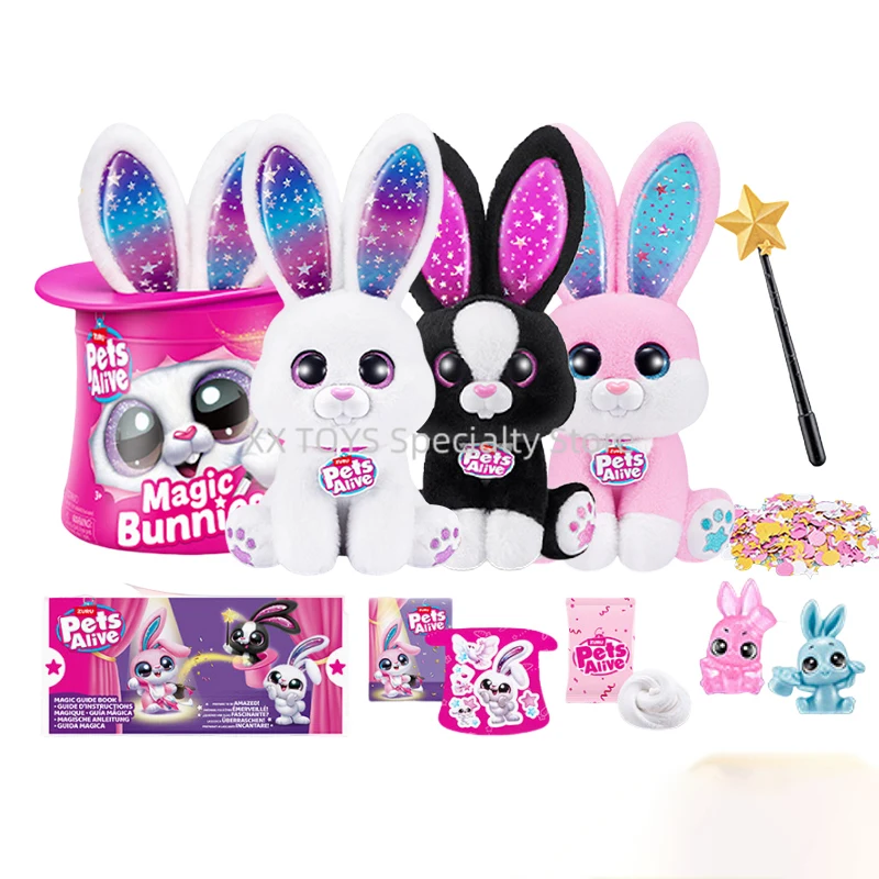 Zuru Pets Alive Magic Bunnies 전자 플러시 장난감 깜짝 대화 형 마술 장난감 토끼 플러시 인형 소녀 생일 선물