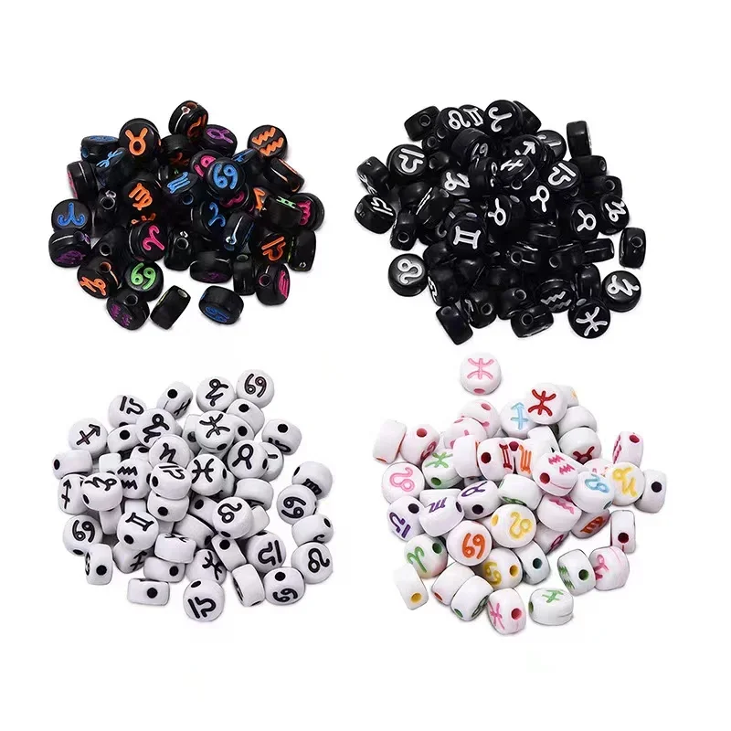 100-500PCS Acrylic Zodiac Beads Round Flat Loose Spacer Constellation Beads For Jewelry Making Diy Bracelet Necklace Accessories