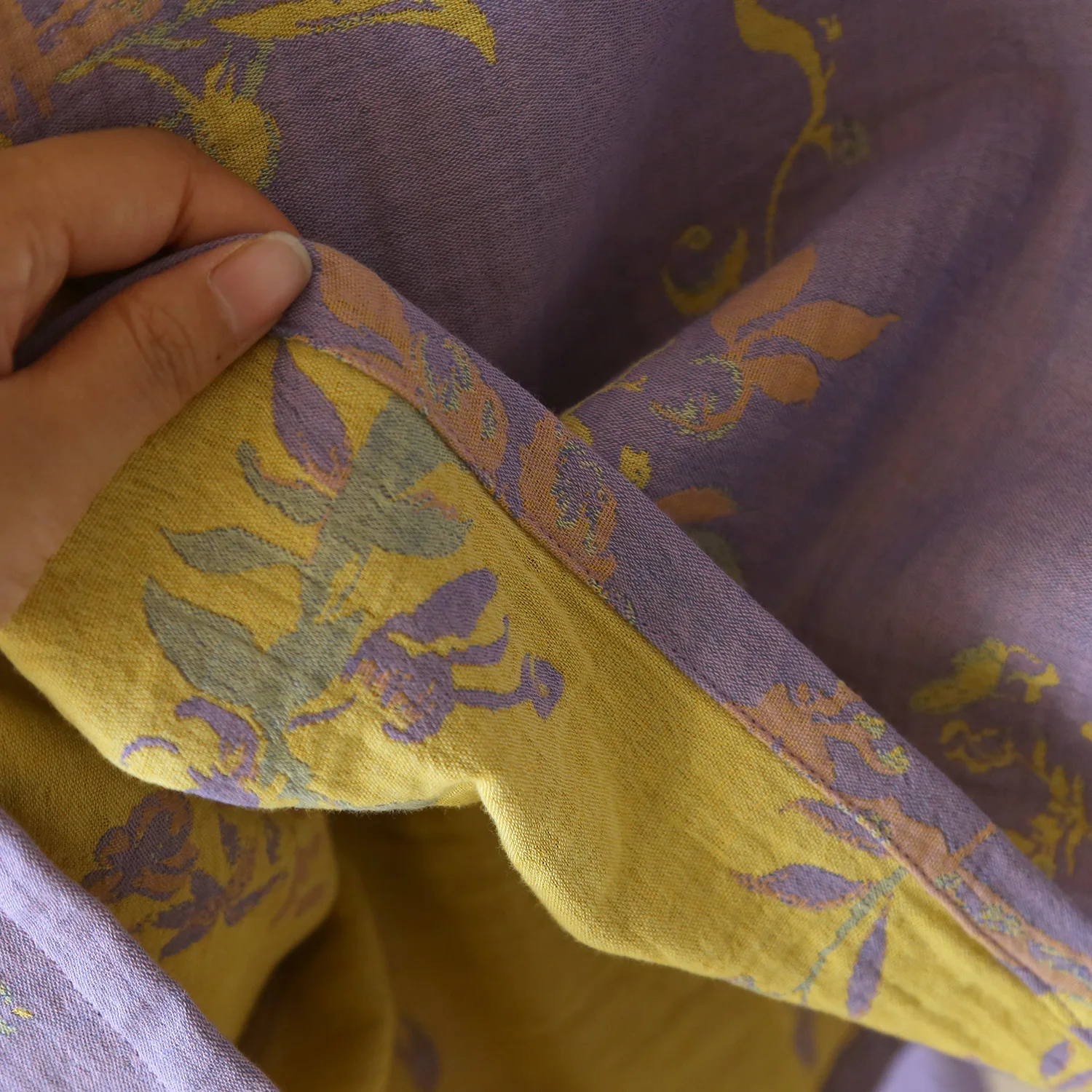 Farbe gewebte Baumwolle Damen lange Hosen Home Kleidung Retro-Stil orange lila Farben 2 Stück Pyjama dünne Frauen Kleidung Set – Detail 13