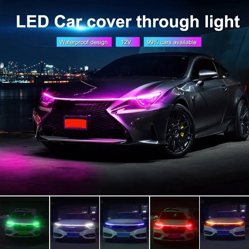 Universal Car Hood Light Strip Lamp Bar Daytime Running LED Auto Exterior Decorative Atmosphere IP68 12V White Blue Green Pink