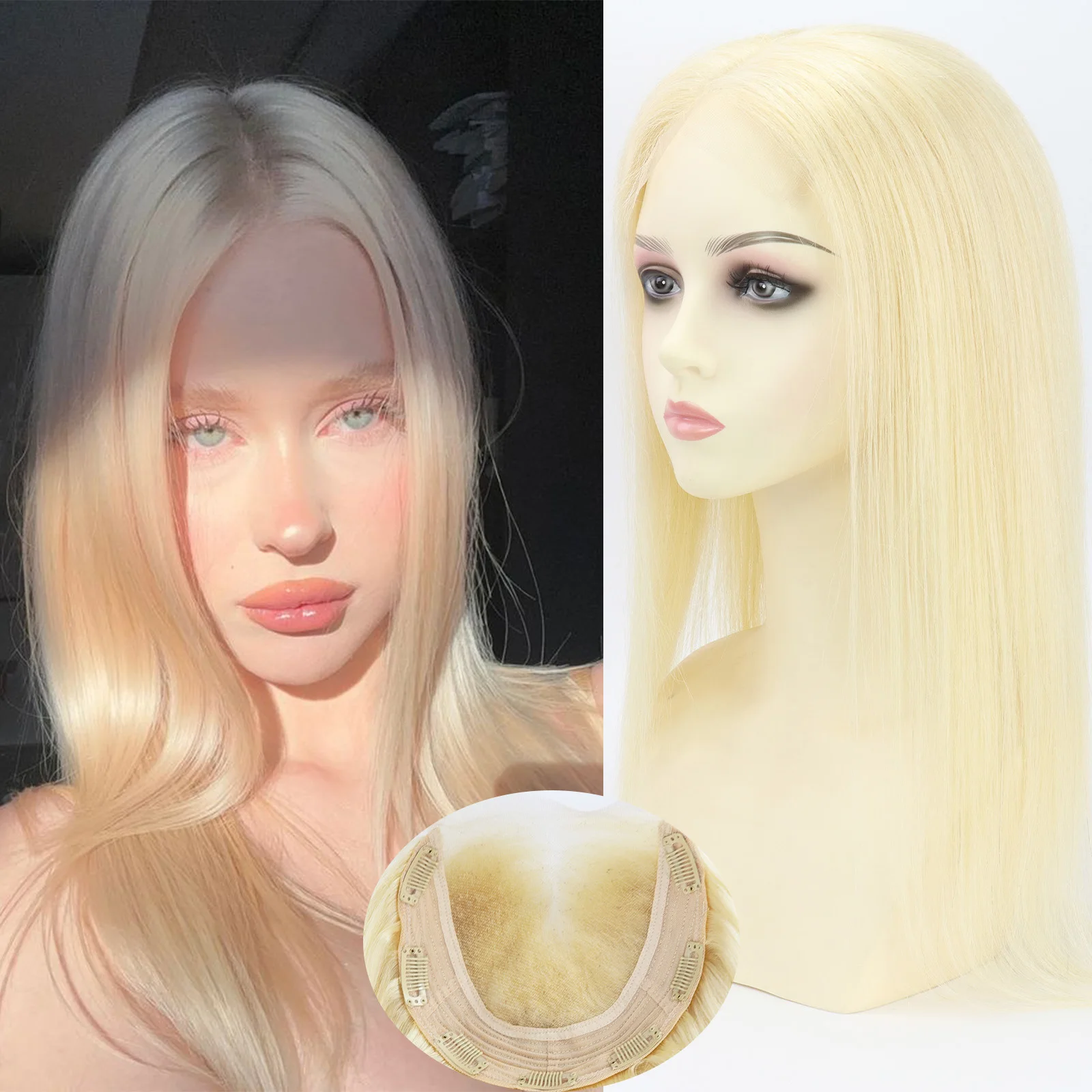 

Накладка для волос из 100% натуральных человеческих волос Реми, на кружевной основе, с невидимыми застежками, дышащая, для женщин