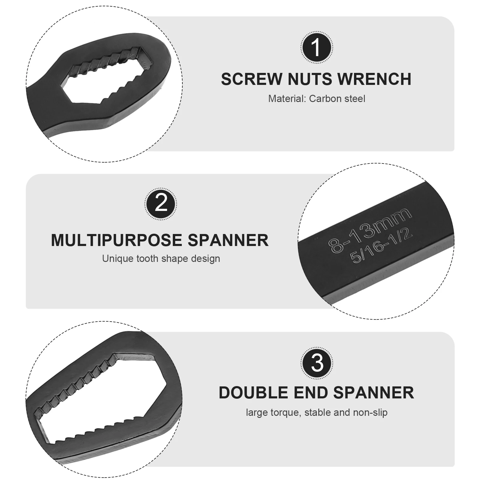 

Multipurpose Spanner Double Ended Self-Tightening Wrench For Auto Repair Mechanical Engineering Universal Tool Steel Wrench