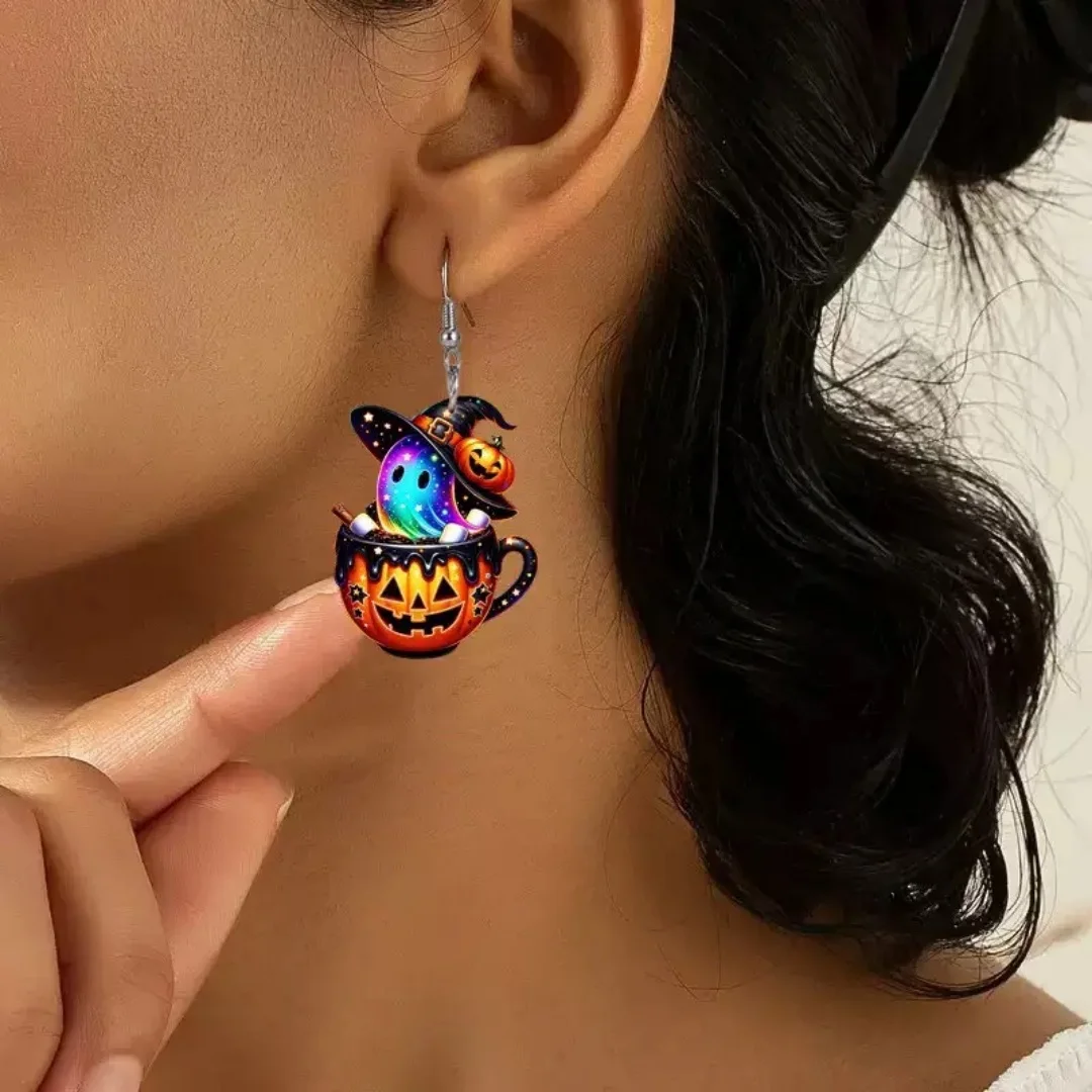 

DUTRIEUX Acrylic Fashion Halloween Pumpkin Earrings Jewelry Classic Cartoon Style For Women Girl Festival Gifts Ear Decorations
