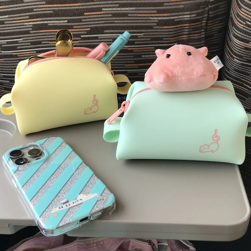 Retro Y2k Solid Color Music Note Cat Silicone Makeup Bag Mini Jelly Bag Portable Storage Bags