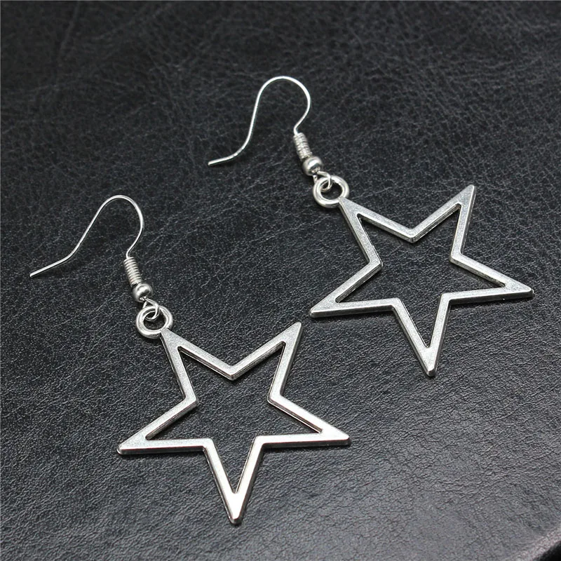 Fashion Hip hop Simple Design Silver Color Hollow Star Pendant Earrings Women Vintage Earrings Gifts for Girls Female