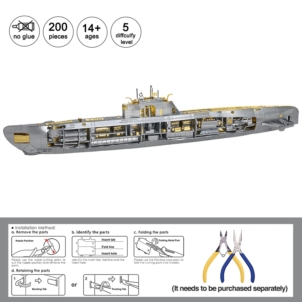 Piececool-rompecabezas de Metal 3D para adultos, rompecabezas submarino, Kits de construcción, juguete DIY, rompecabezas para adolescentes