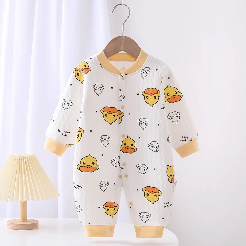 Baby Jumpsuit Spring and Autumn Warm Cotton Newborn Clothes Quilted Outer Wear Casual Simple Style Loungewear Outfit