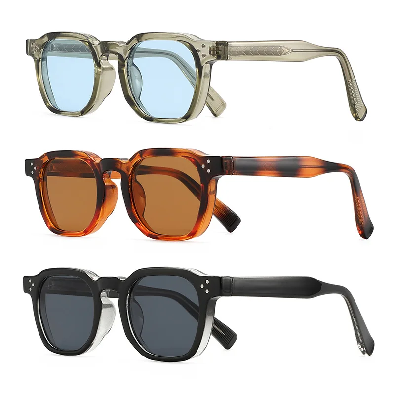 Retro Square Men Rivets Sunglasses Shades Outdoor UV400 Fashion Women Green Sun Glasses for Sunscreen Travel Cycling