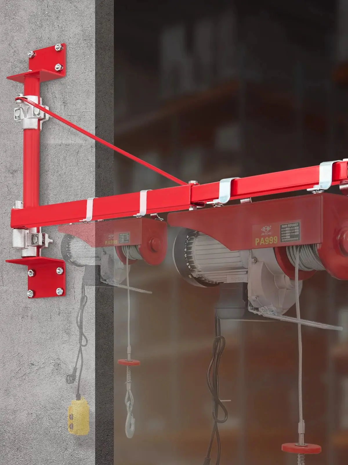 SucceBuy elektrische takelsteunarm zwenkhouder met stalen takelframe 180 °   Hefarm voor steigerlier voor werkplaatsgarage - afbeelding 2