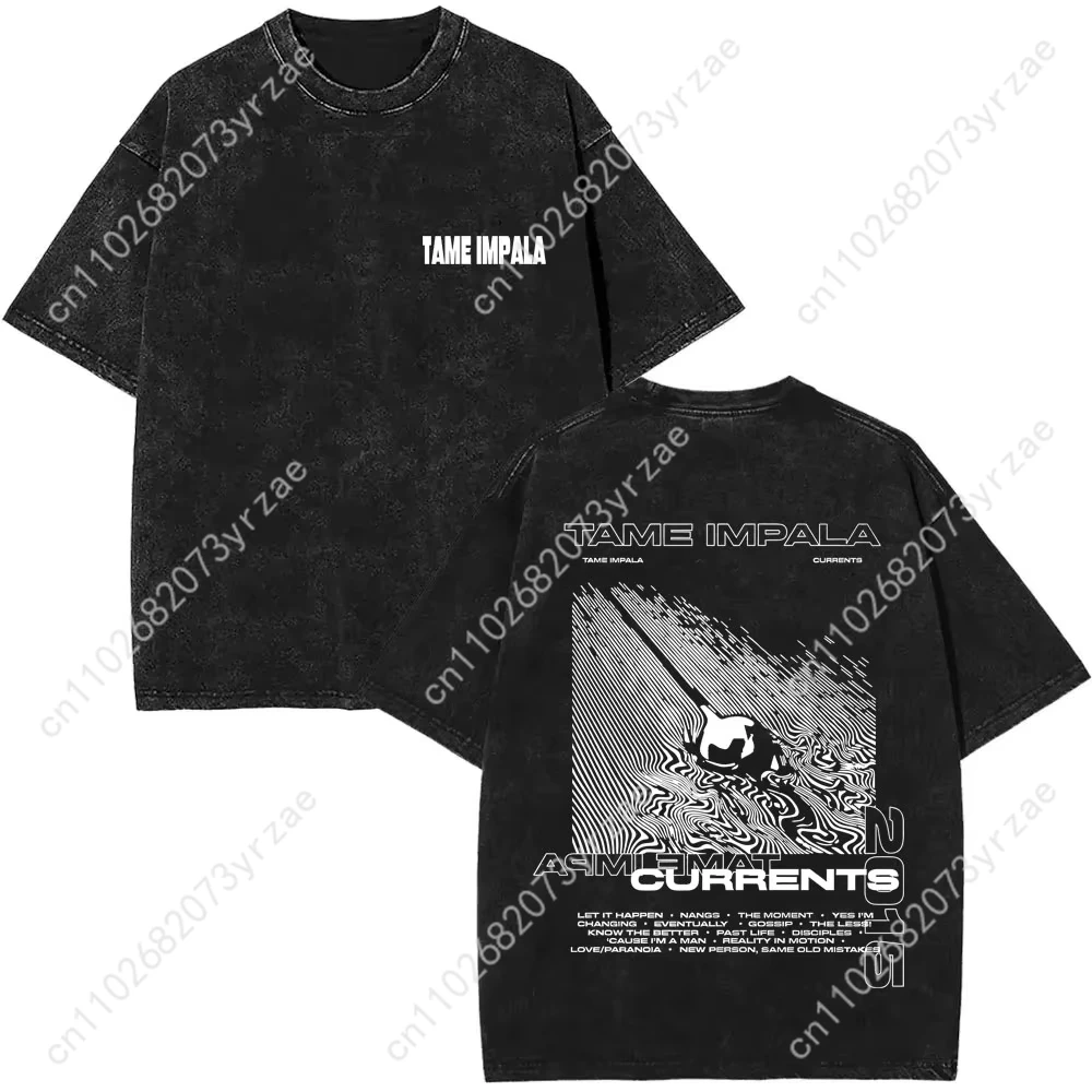 เสื้อยืด Tame Impala Retro Wash สำหรับผู้ชายและผู้หญิง คุณภาพสูง สไตล์วินเทจ ผ้าฝ้าย แขนสั้น แฟชั่น เสื้อยืดเนื้อนุ่ม ระบายอากาศได้ดี