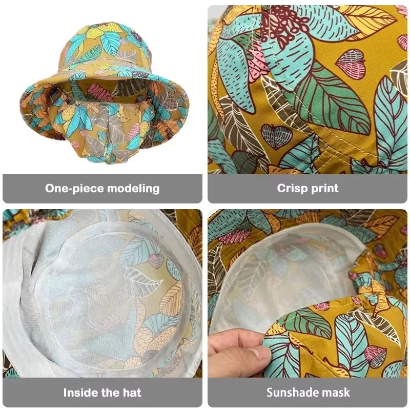 新しい女性漁師帽子花柄抗 UV フェイスシェーディング折りたたみ日焼け止めキャップ夏の屋外乗馬ビーチレジャーファッション