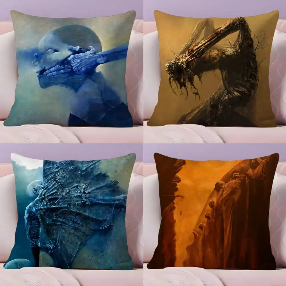 

Чехол для подушки Art Z-Zdzislaw Beksinski, короткий плюшевый двусторонний принт, домашняя моющаяся в машине, теплая зимняя наволочка