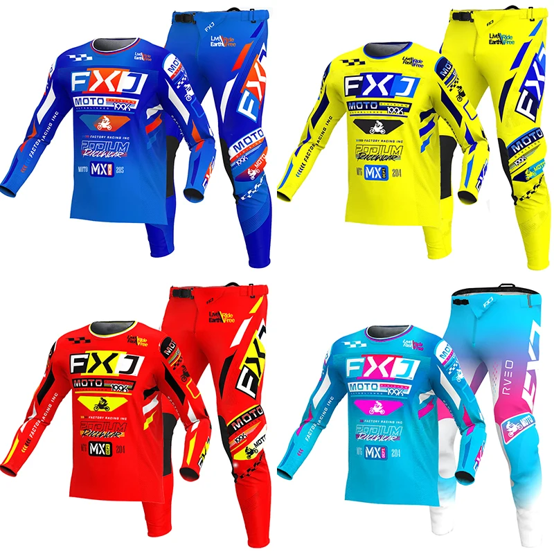 NEW FXJ yellow enduro motocross gear set mx jersey pants green motorbike clothing mtb carracing suit Off Road equipment