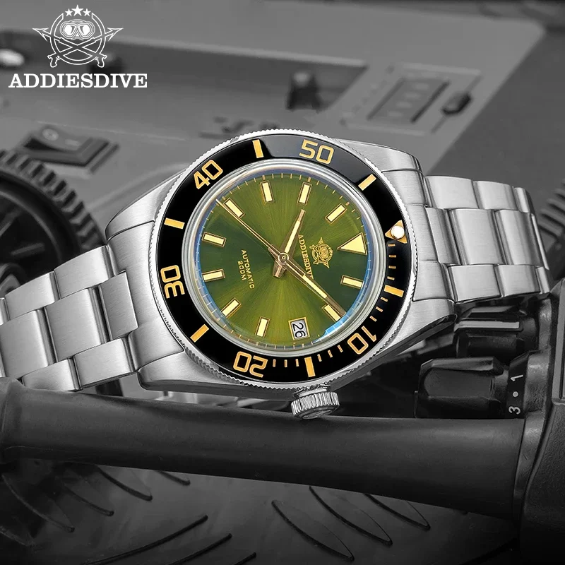 NewADDIESDIVE غواص ساعة فاخرة الأعمال الياقوت AR المغلفة 200 متر مقاوم للماء مضيئة NH35 ساعة ميكانيكية أوتوماتيكية AD2084 جديد