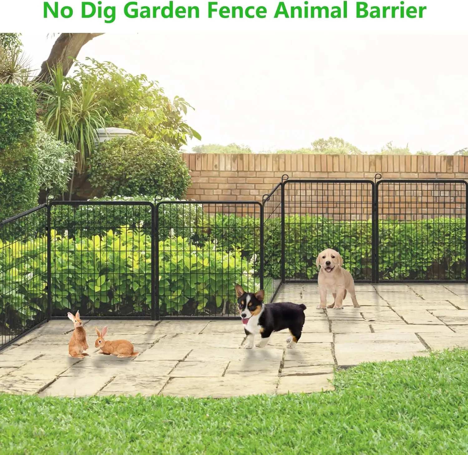 Decorative Garden Fence Metal Fence Panels Garden Edging with Gate, 32in(H) x 32Ft(L) Fencing for Dogs No Dig Fence Heavy Duty