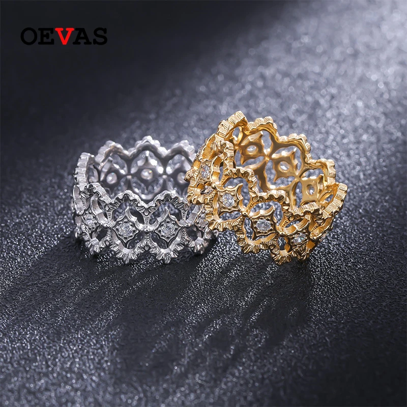

OEVAS High Quality Zircon 100% 925 Sterling Silver Lace Rings For Women Sparkling Wedding Party Fine Jewelry Wholesale