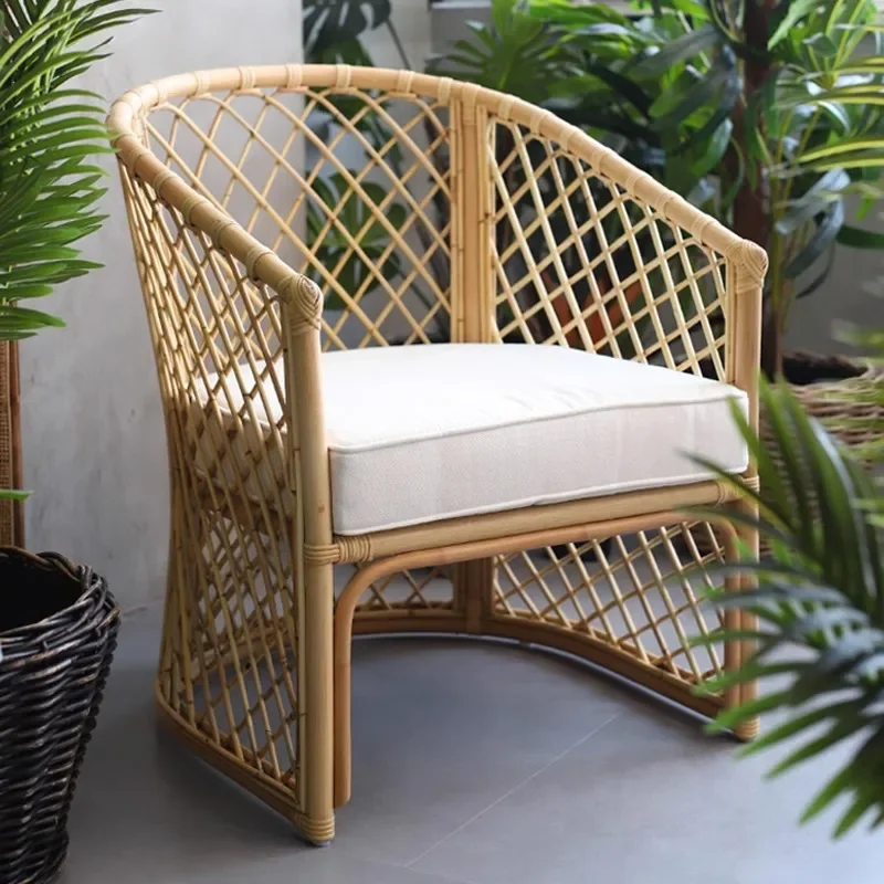 

Indonesian real vine casual backrest rattan chair short ins single sofa solid wood balcony sofa simple modern chair