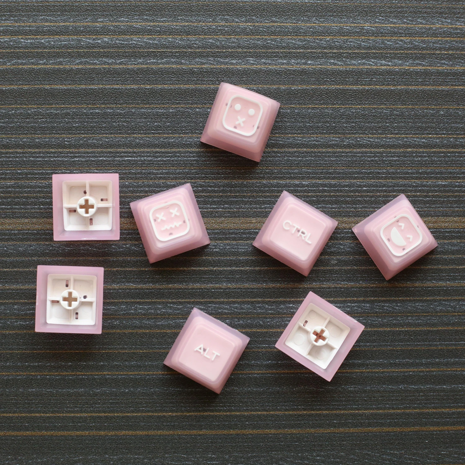 Imagem -06 - Kbdiy-keycap Translúcido Rosa para Teclado Mecânico Double Shot SA Perfil Pbt Keycaps Personalizados 142 Teclas Gmk87 Gmk81